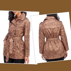 NWT CAPELLI Leopard Print Belted Trench Rain Coat